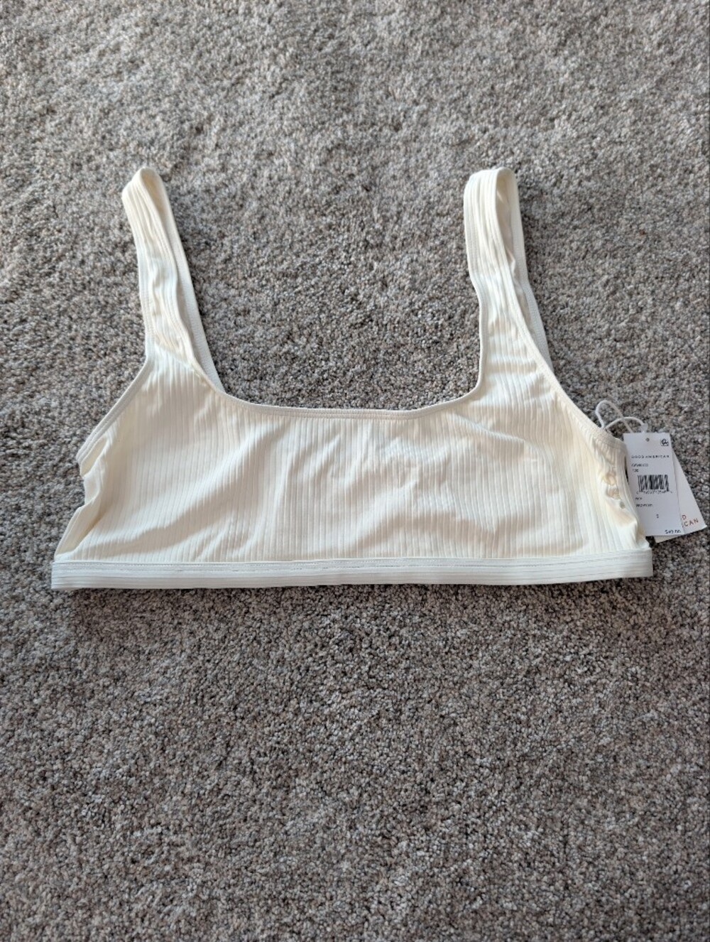 ​NWT Good American Ivory Ribbed Scoop Neck Bikini Top Size 6 / 3XL